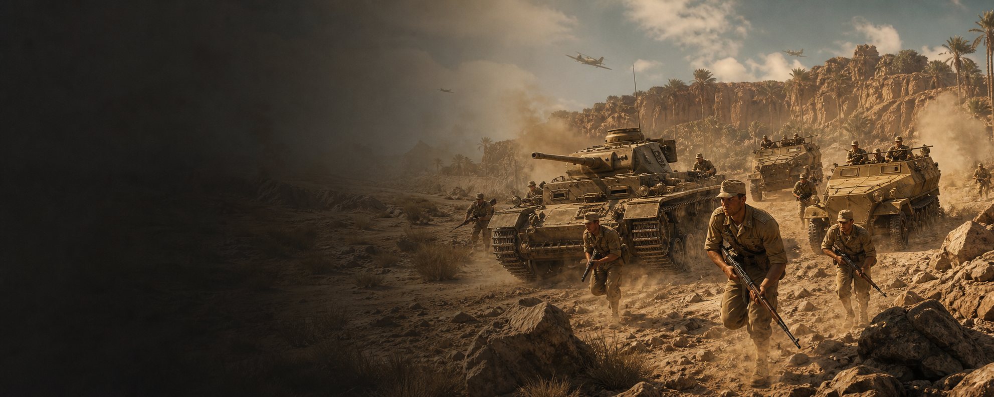 Afrika Korps advancing with a Panzer III