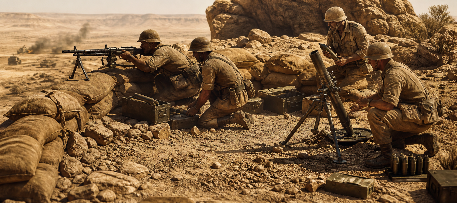 Afrika Korps MG34 and mortar crews