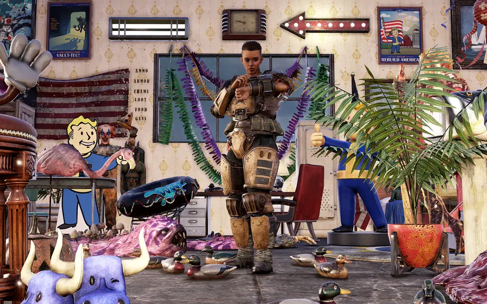 A decorated C.A.M.P. interior with furniture and displays