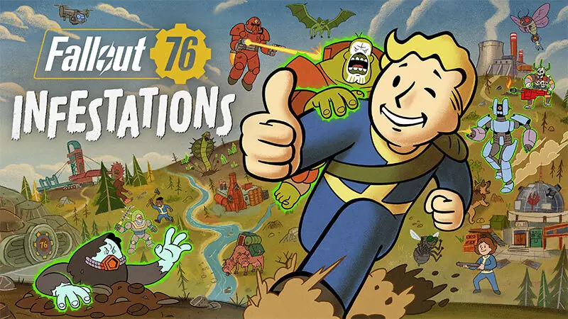 Infestations key art featuring Vault Boy giving a thumbs-up