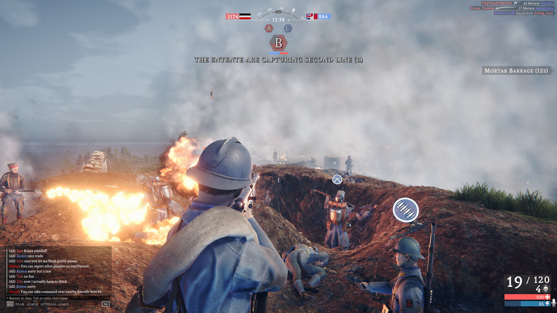 French soldiers fight through smoke and fire in Over The Top WWI